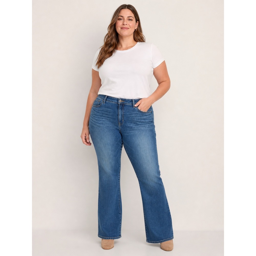 Old Navy Womens Kicker Bootcut Mid Rise Stretch Jeans Blue 16 Short Denim